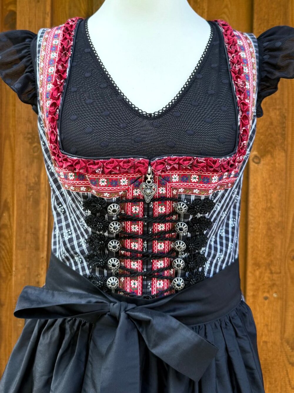 Deluxe Black & White Dirndl with Ribbons